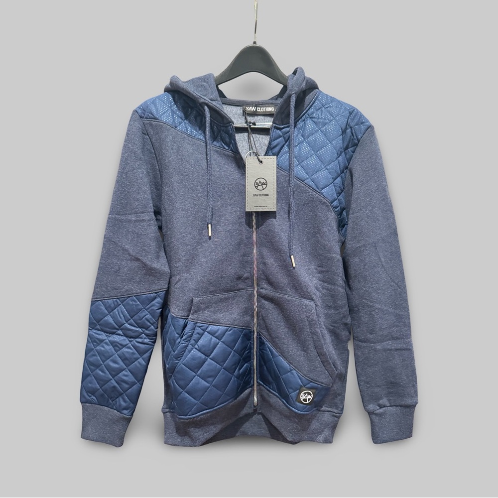 SAW Clothing Brand Blue Quilted Zip-Up Hoodie